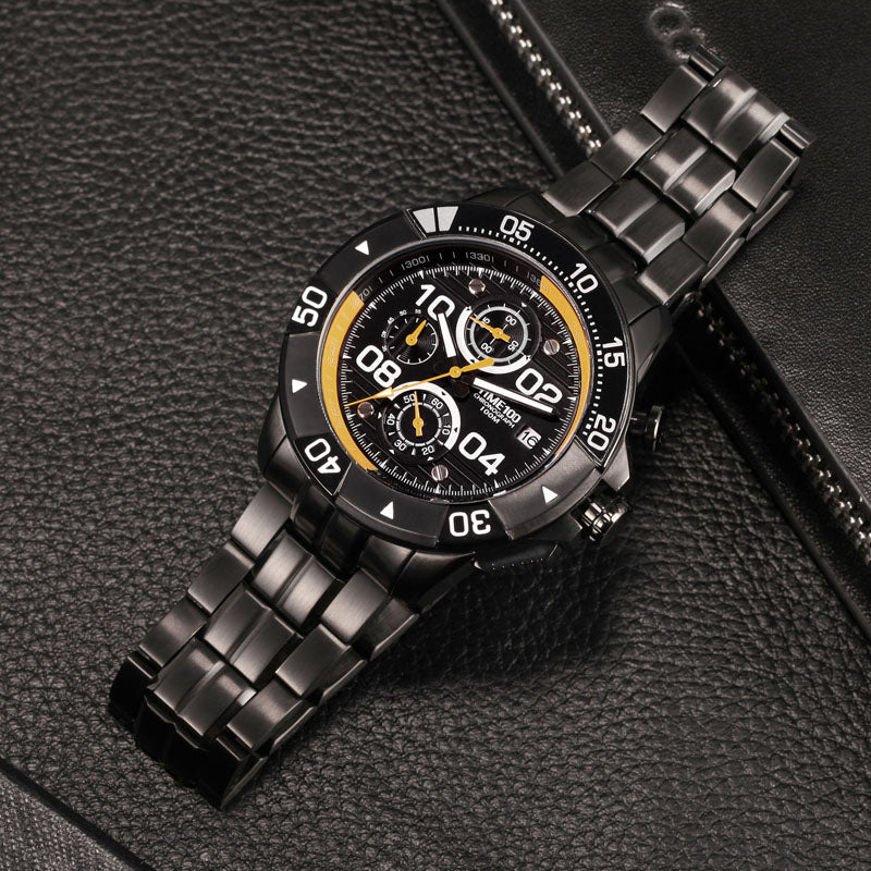 TIME100 Men's Multifunction Fashion Steel Strap 100M Waterproof Blue Sport Quartz Watch - Time100