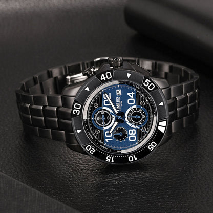 TIME100 Men's Multifunction Fashion Steel Strap 100M Waterproof Blue Sport Quartz Watch - Time100