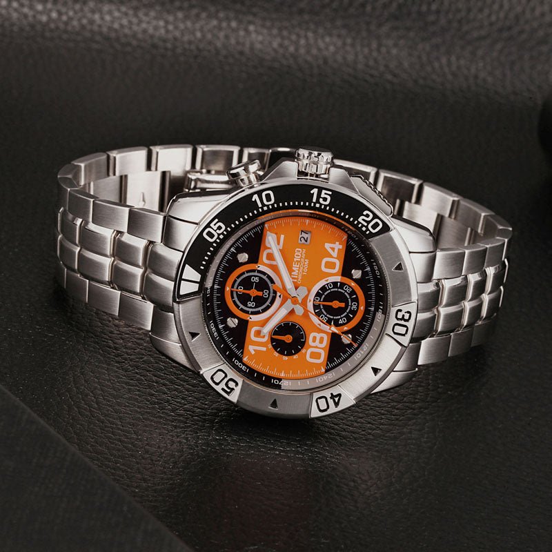 TIME100 Men's Multifunction Fashion Steel Strap 100M Waterproof Blue Sport Quartz Watch - Time100