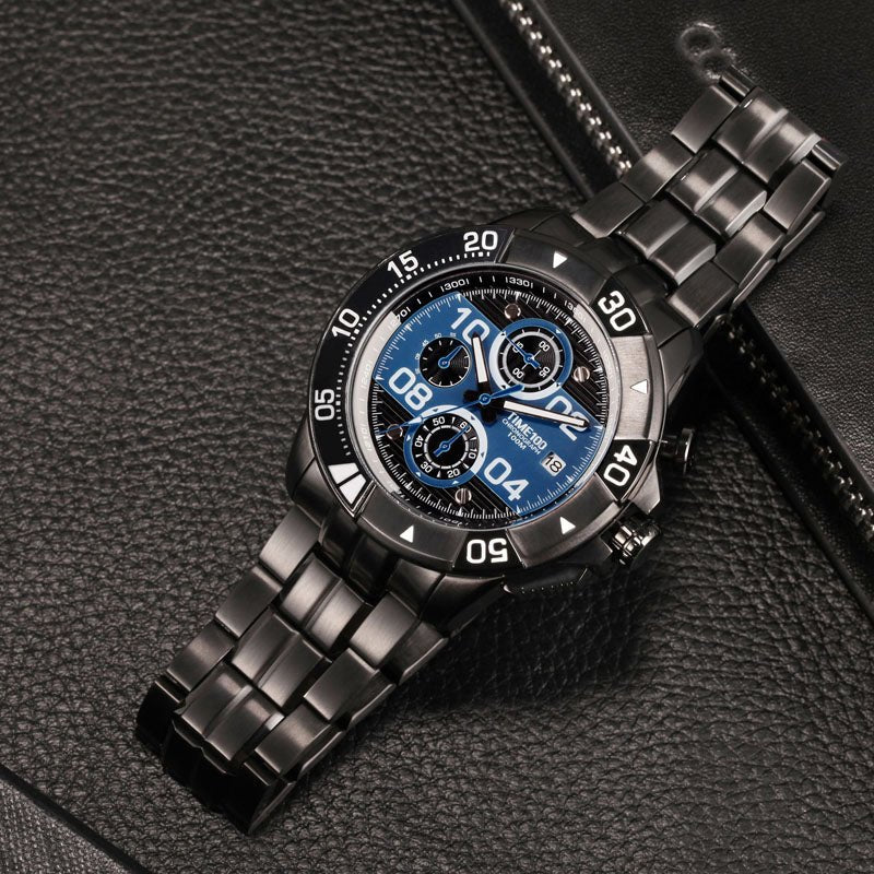 TIME100 Men's Multifunction Fashion Steel Strap 100M Waterproof Blue Sport Quartz Watch - Time100