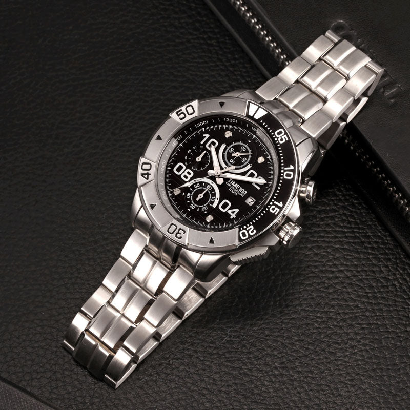 TIME100 Men's Multifunction Fashion Steel Strap 100M Waterproof Blue Sport Quartz Watch - Time100