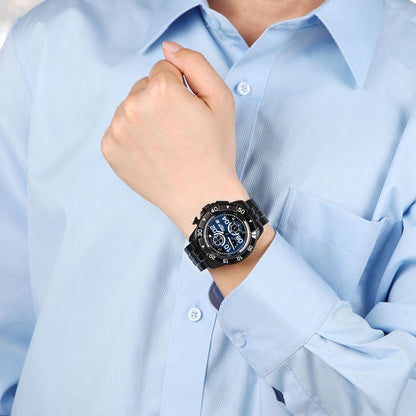 TIME100 Men's Multifunction Fashion Steel Strap 100M Waterproof Blue Sport Quartz Watch - Time100