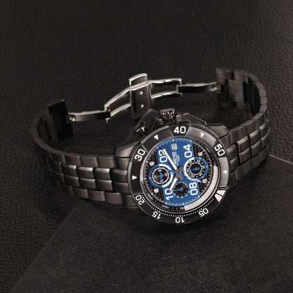 TIME100 Men's Multifunction Fashion Steel Strap 100M Waterproof Blue Sport Quartz Watch - Time100
