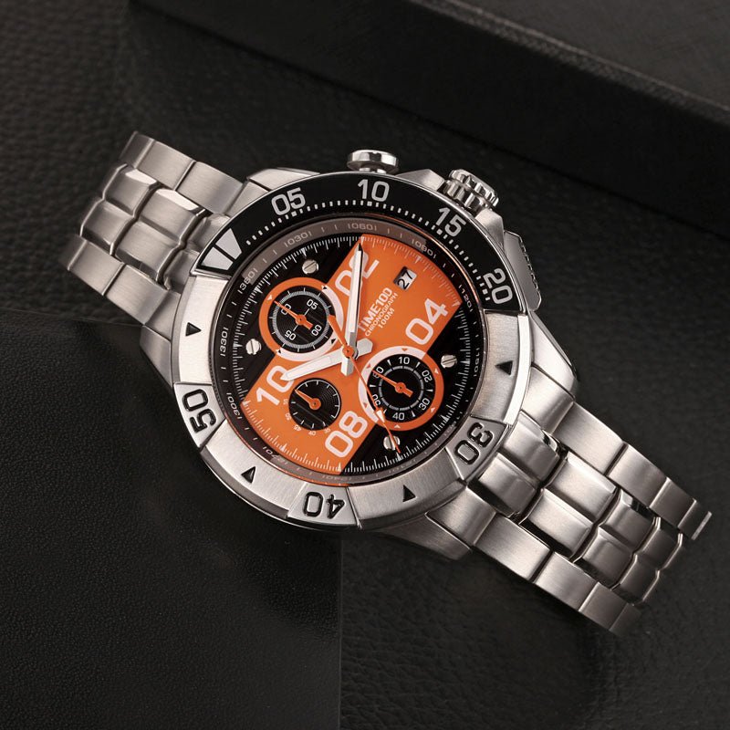 TIME100 Men's Multifunction Fashion Steel Strap 100M Waterproof Blue Sport Quartz Watch - Time100