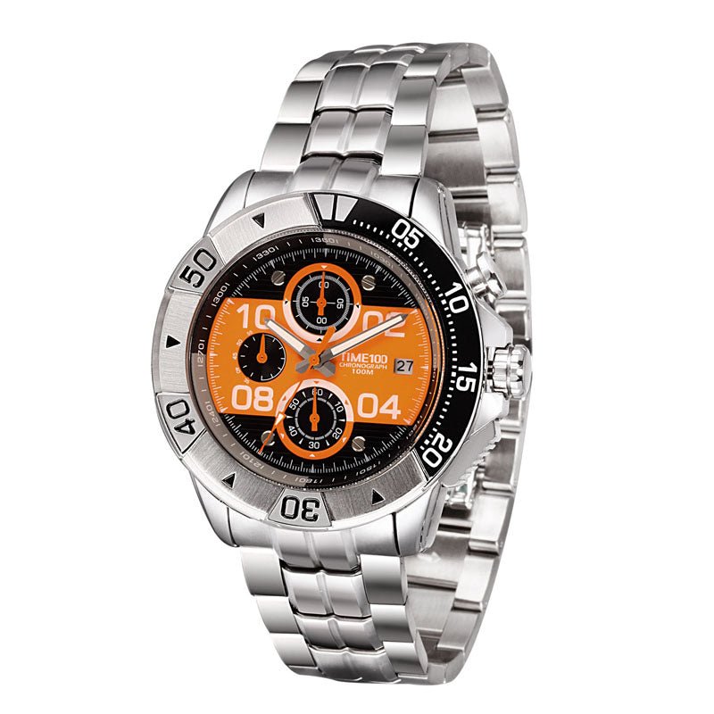 TIME100 Men's Multifunction Fashion Steel Strap 100M Waterproof Blue Sport Quartz Watch - Time100