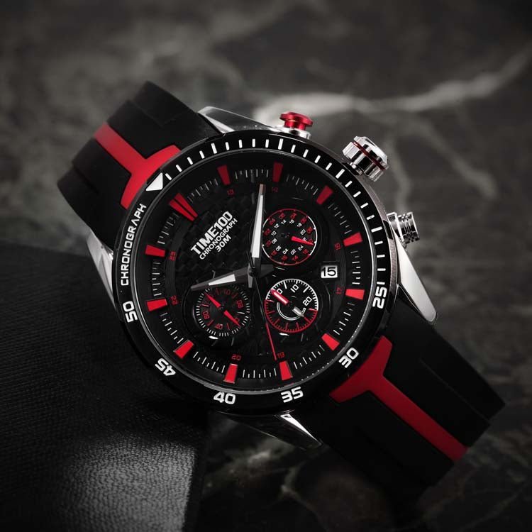 TIME100 Men's Silicone Strap Quartz Watch Sample Fashion Multifunction Watches for Men/Boy Red - Time100
