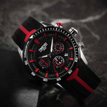 TIME100 Men's Silicone Strap Quartz Watch Sample Fashion Multifunction Watches for Men/Boy Red - Time100