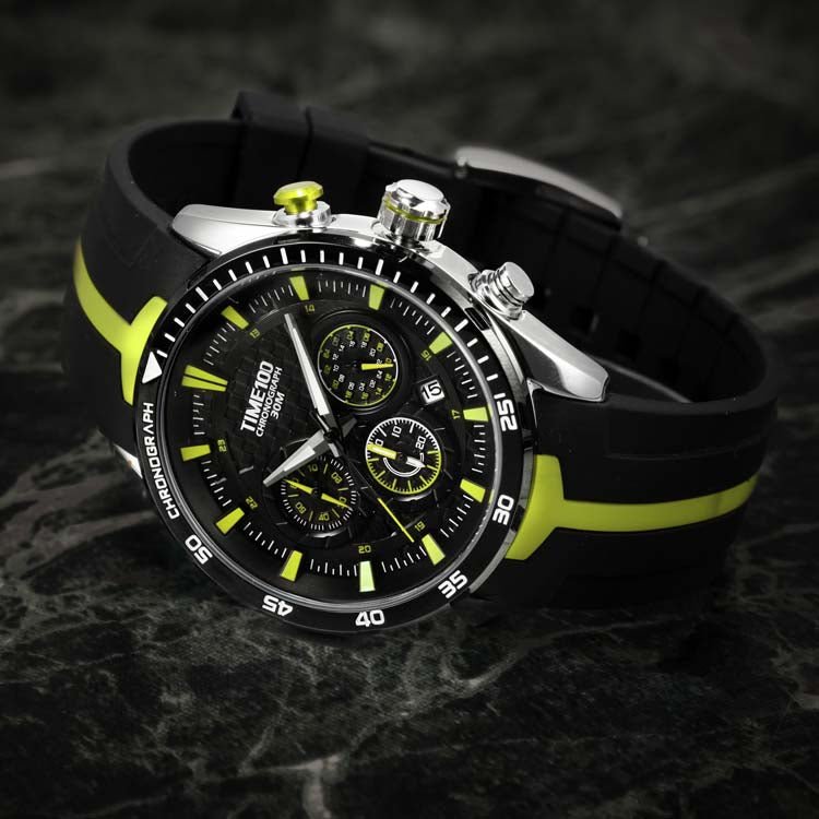 TIME100 Men's Silicone Strap Quartz Watch Sample Fashion Multifunction Watches for Men/Boy Yellow - Time100
