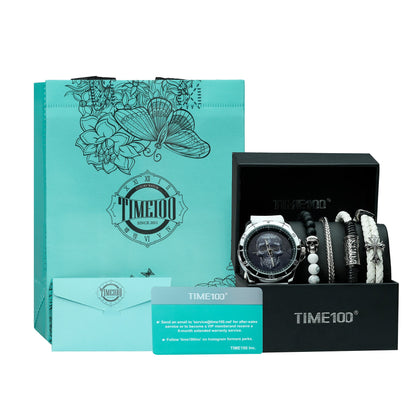 TIME100 monochromatic skull watch and jewelry collection presented as a perfect gift for men White - Time100