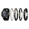 TIME100 W70182G bold black skull motif men's watch and stackable bracelet set Silver - Time100