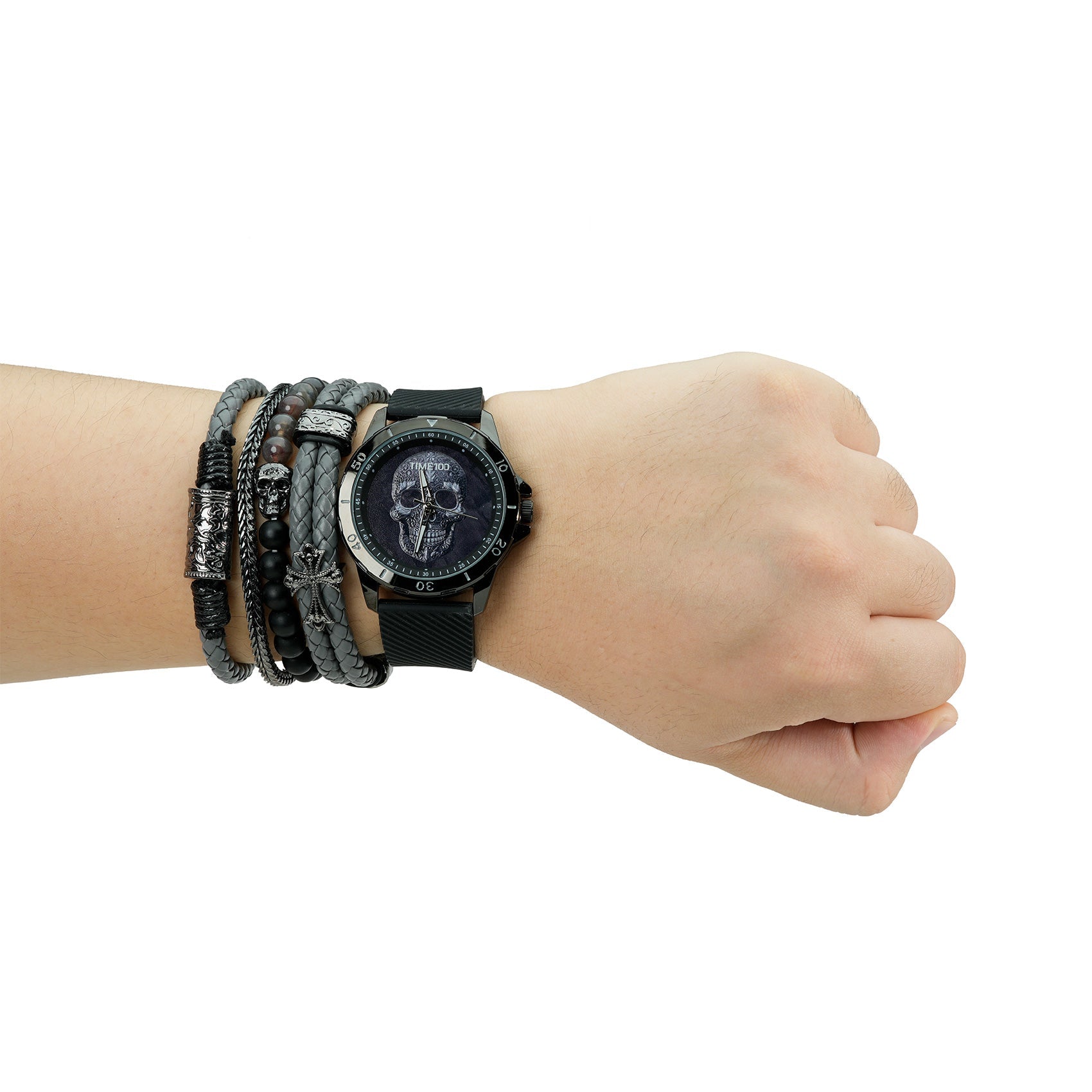 Durable stainless steel case construction on the 49mm TIME100 rebellious men's timepiece Black - Time100