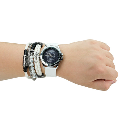 Durable stainless steel case construction on the 49mm TIME100 rebellious men's timepiece White - Time100