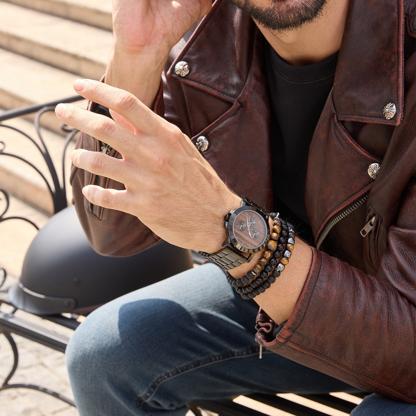 Young man wearing the bold TIME100 44mm watch, a perfect gift for teenage boys and young adults Black - Time100