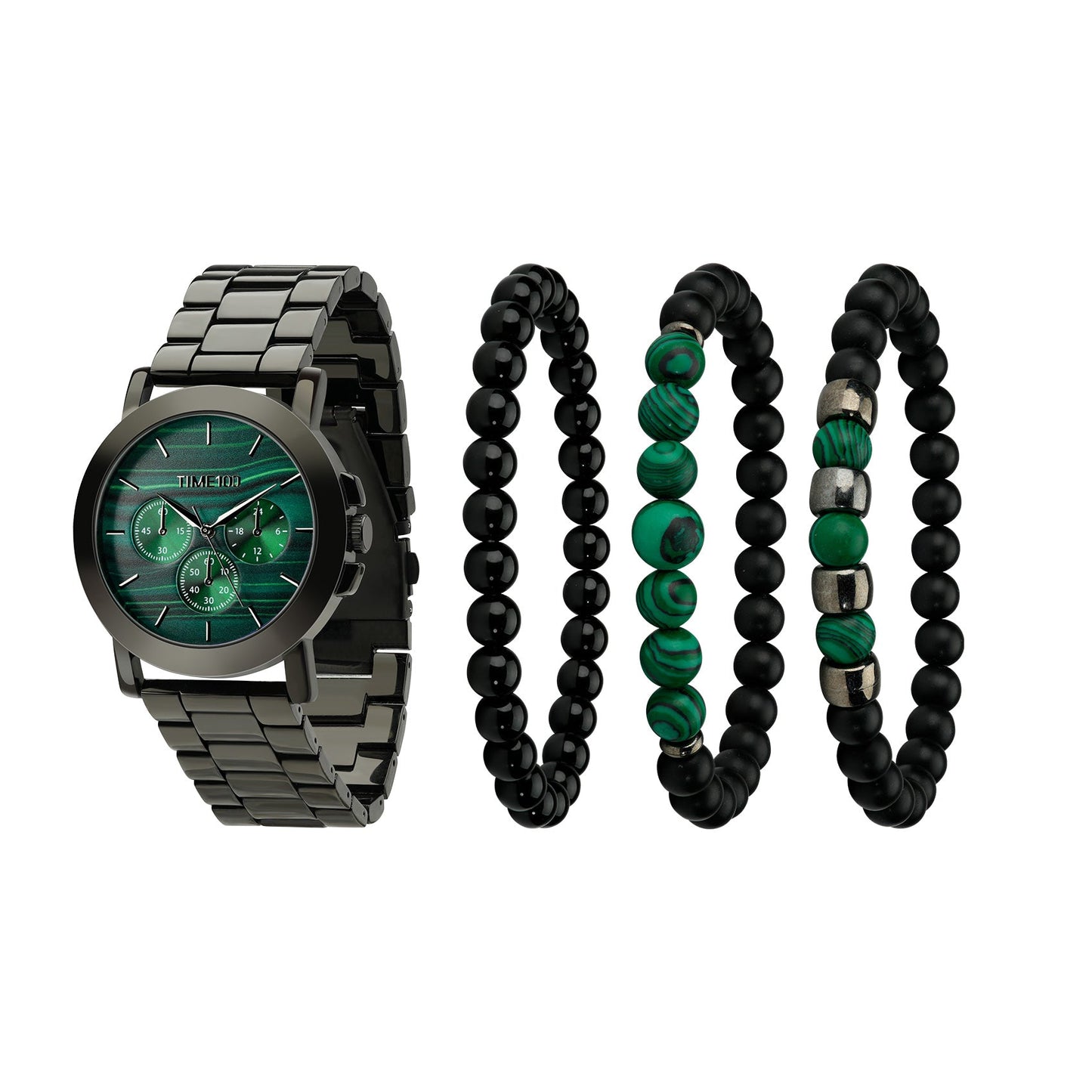 TIME100 W70183G Men's Heavyweight Quartz Watch and Stylish Bracelet Set Green - Time100