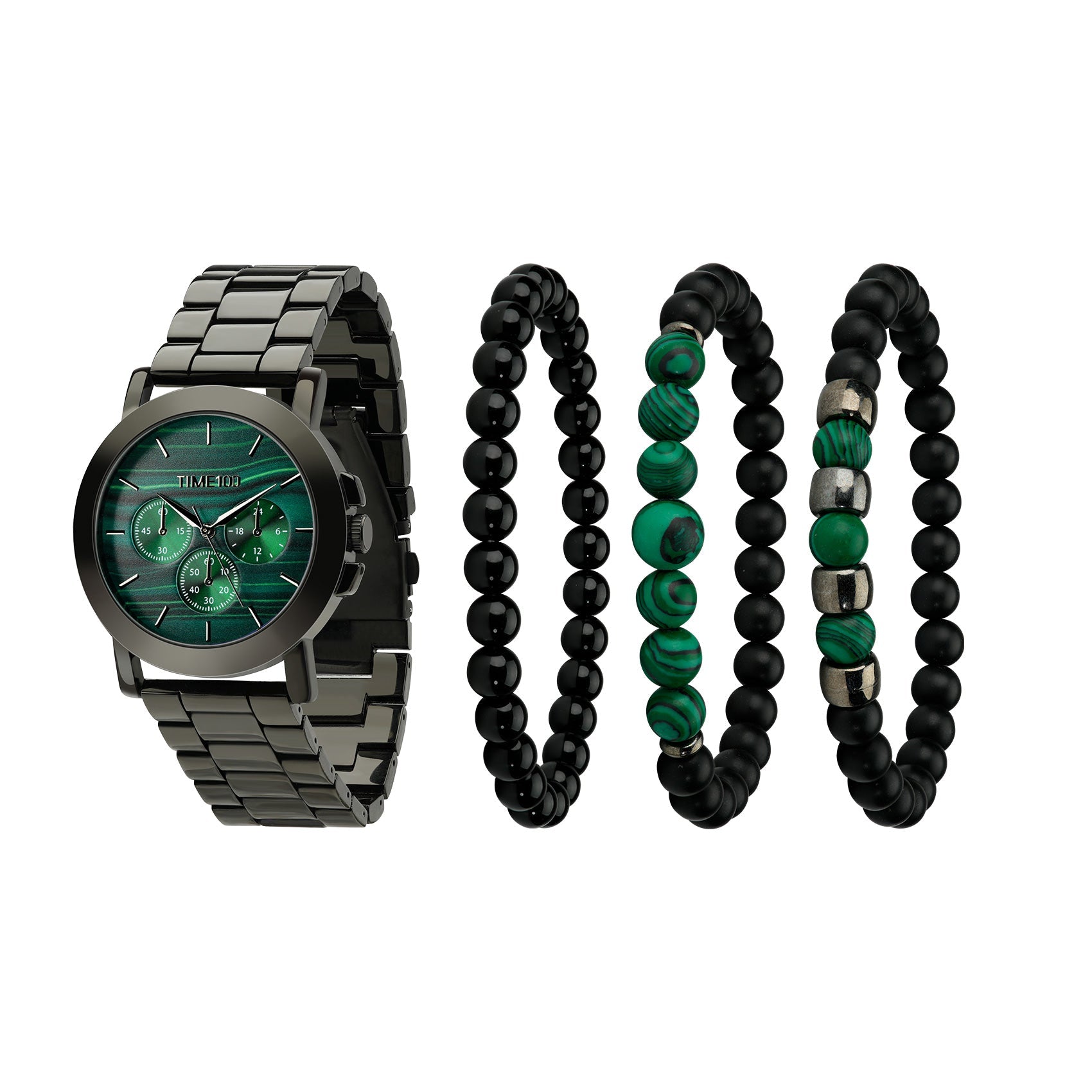 TIME100 W70183G Men's Heavyweight Quartz Watch and Stylish Bracelet Set Green - Time100