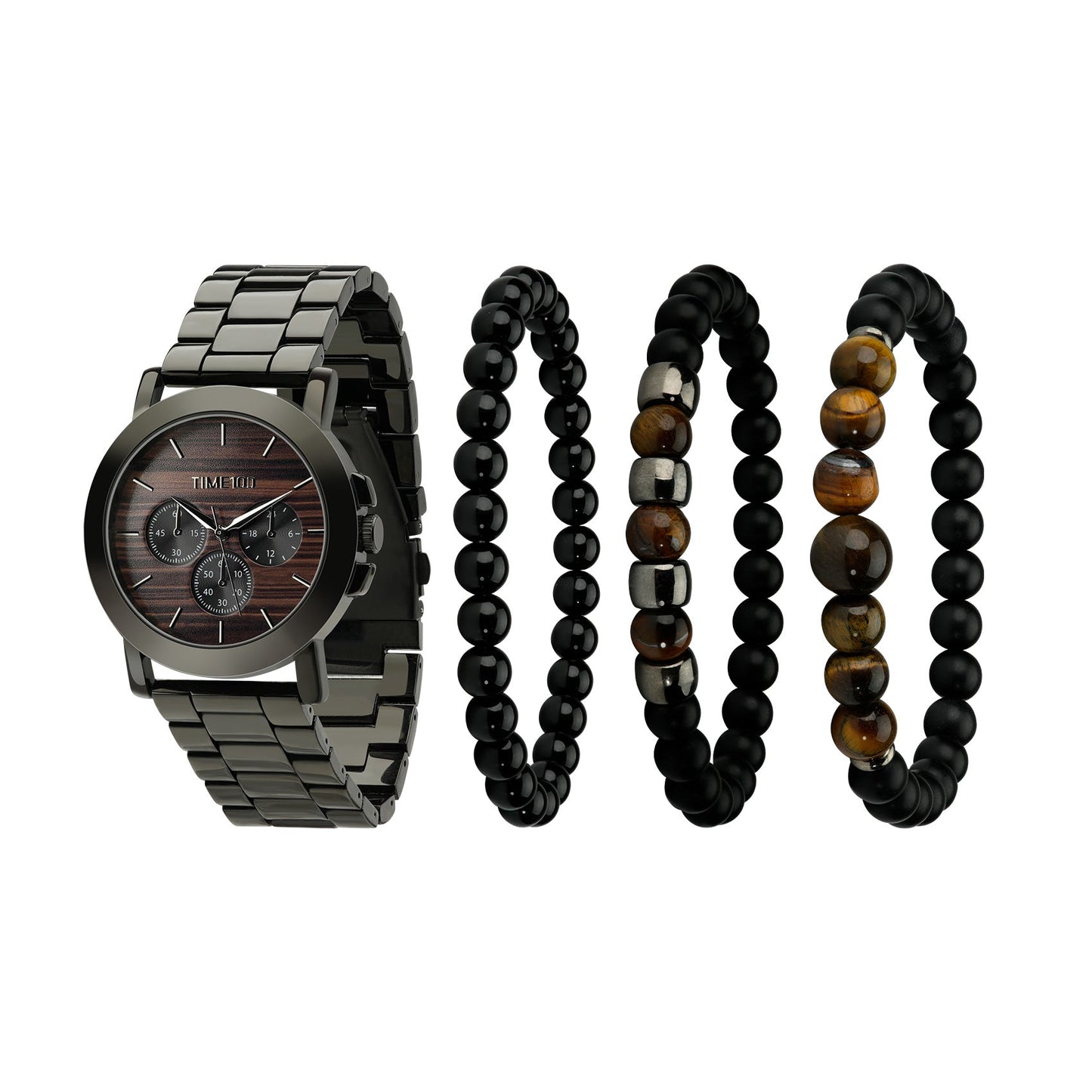 TIME100 W70183G Men's Heavyweight Quartz Watch and Stylish Bracelet Set Black - Time100