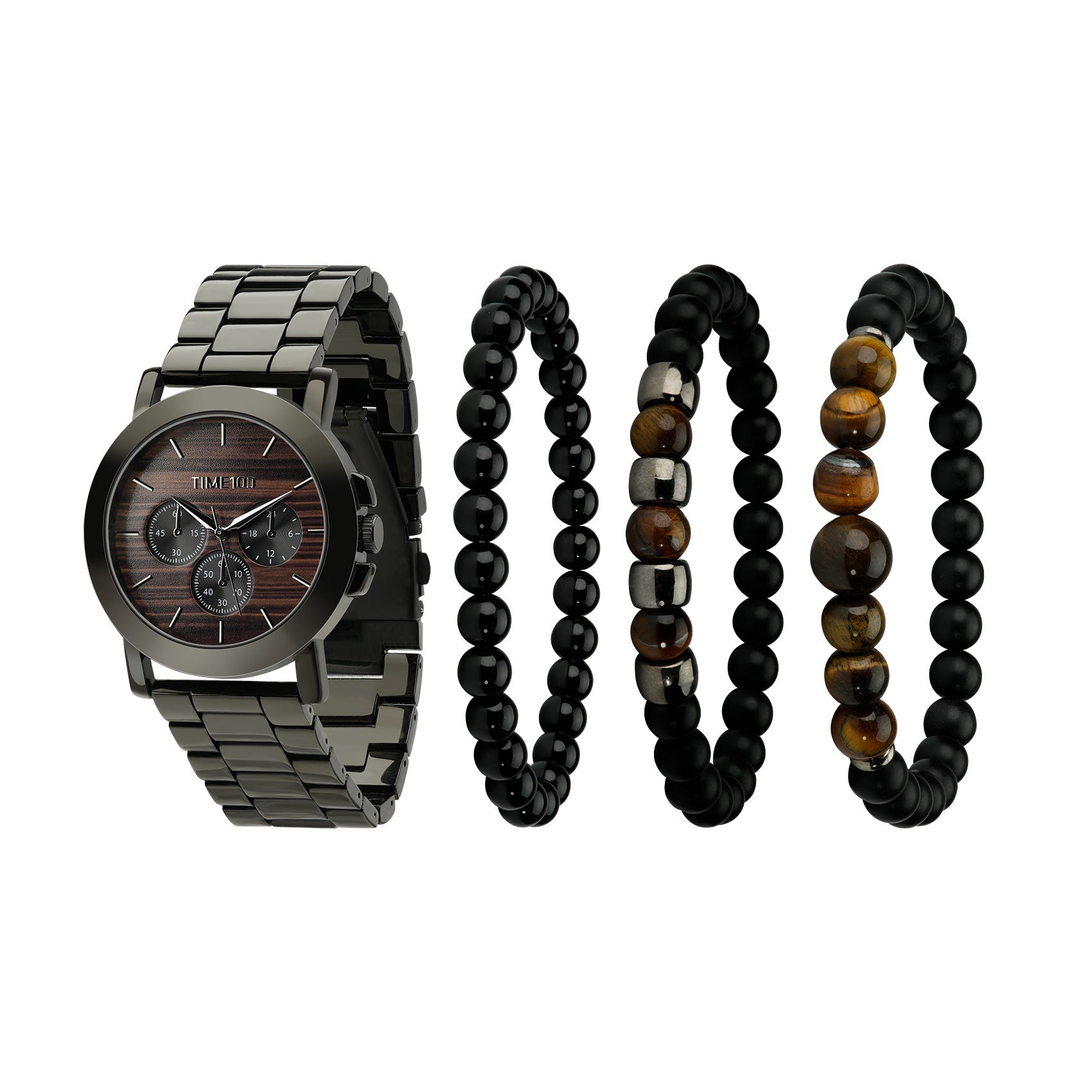 TIME100 W70183G Men's Heavyweight Quartz Watch and Stylish Bracelet Set Black - Time100