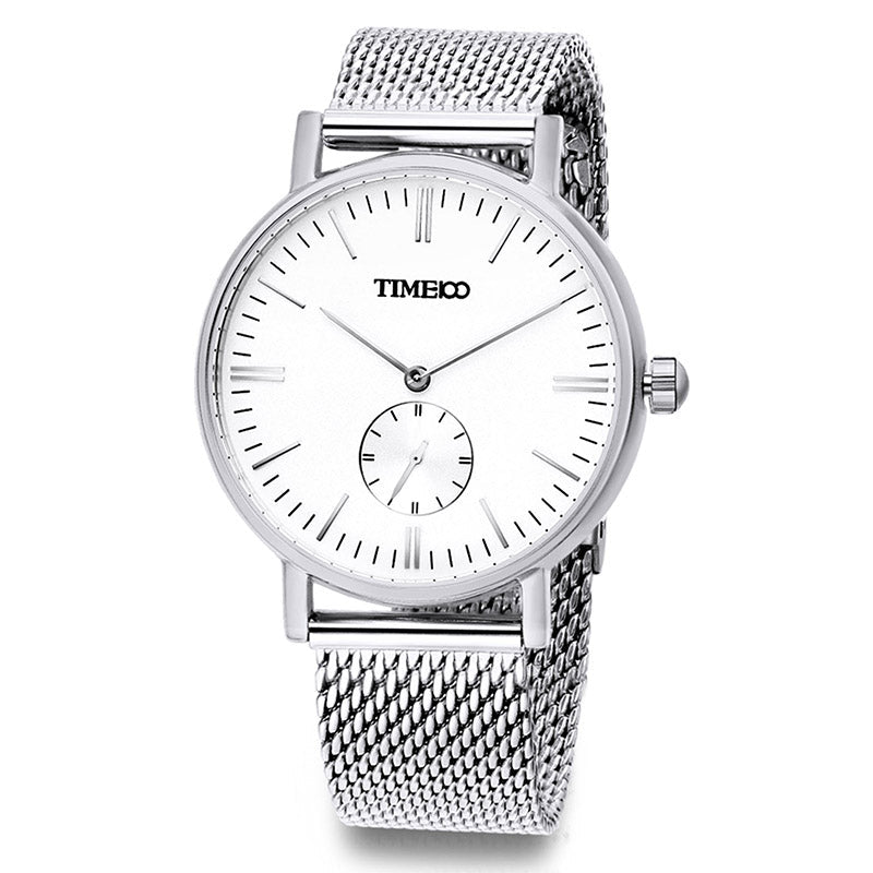 TIME100 W80188G Men's Classic Quartz Watch with Silver-Tone Case and Metal Bracelet Back - Time100