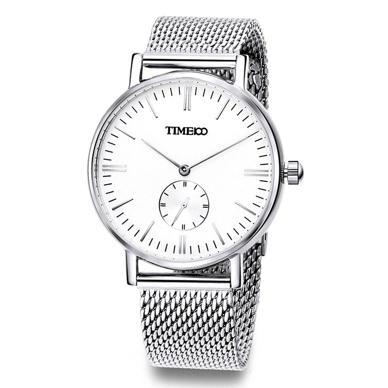 TIME100 W80188G Men's Classic Quartz Watch with Silver-Tone Case and Metal Bracelet - Time100