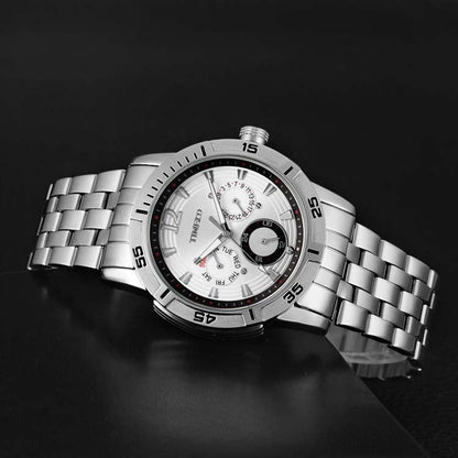 TIME100 Quartz Stainless Steel Band Alloy Plated Case Waterproof Chronograph Watch for Men - Time100