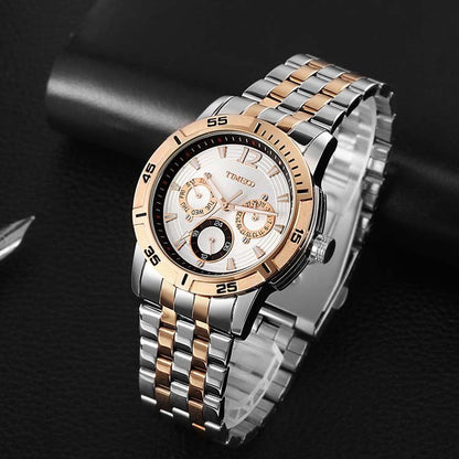 TIME100 Quartz Stainless Steel Band Alloy Plated Case Waterproof Chronograph Watch for Men - Time100