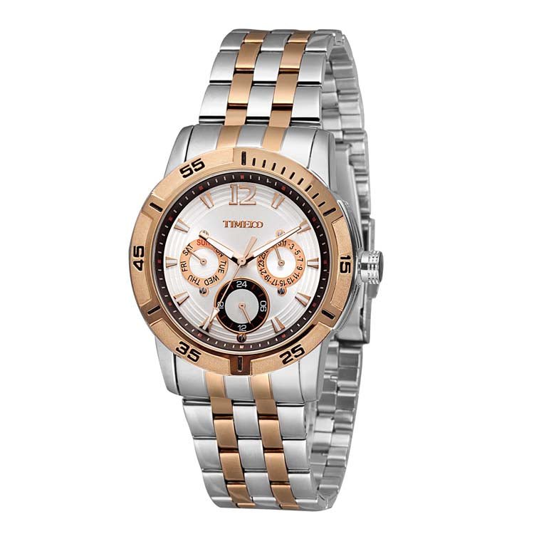 TIME100 Quartz Stainless Steel Band Alloy Plated Case Waterproof Chronograph Watch for Men - Time100