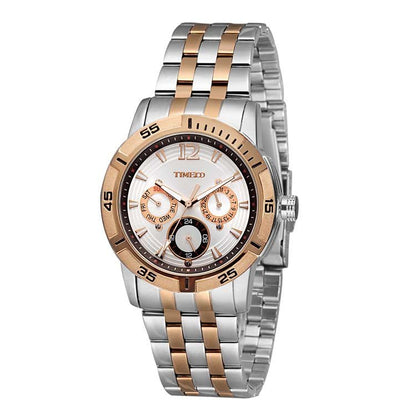 TIME100 Quartz Stainless Steel Band Alloy Plated Case Waterproof Chronograph Watch for Men - Time100