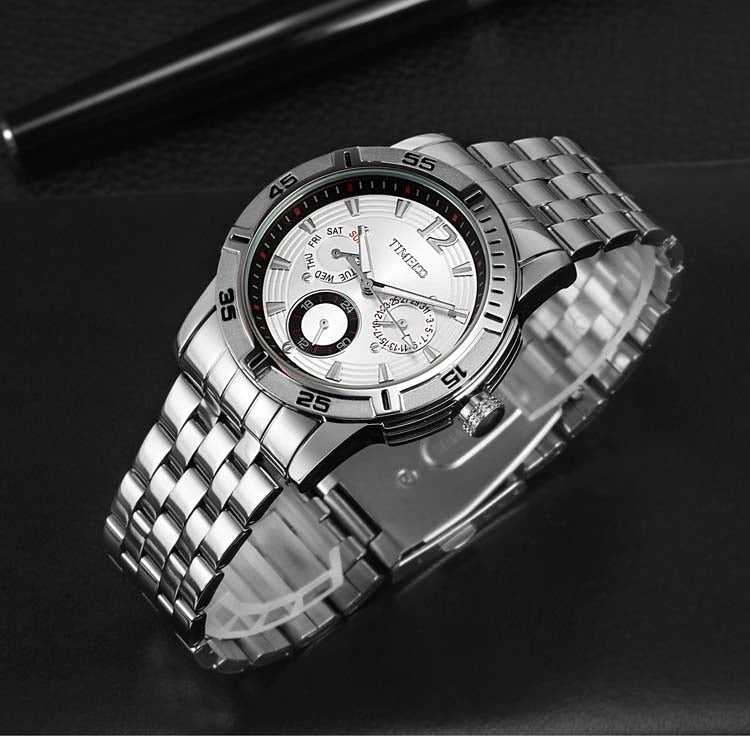 TIME100 Quartz Stainless Steel Band Alloy Plated Case Waterproof Chronograph Watch for Men - Time100