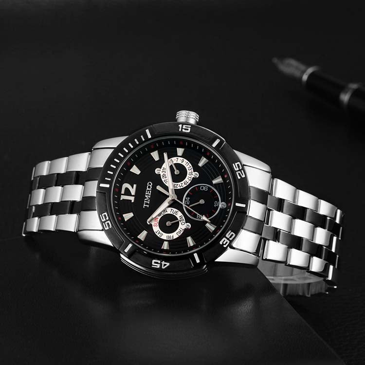 TIME100 Quartz Stainless Steel Band Alloy Plated Case Waterproof Chronograph Watch for Men - Time100