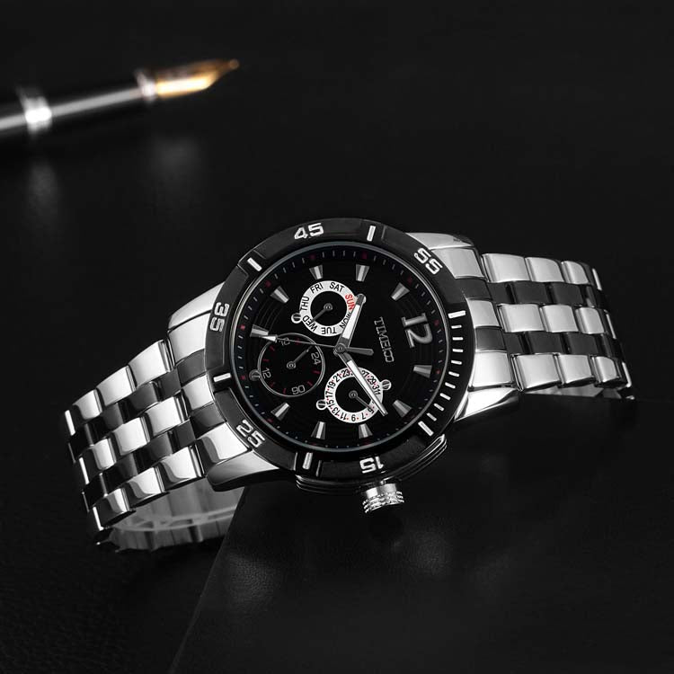 TIME100 Quartz Stainless Steel Band Alloy Plated Case Waterproof Chronograph Watch for Men - Time100
