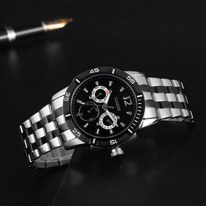 TIME100 Quartz Stainless Steel Band Alloy Plated Case Waterproof Chronograph Watch for Men - Time100