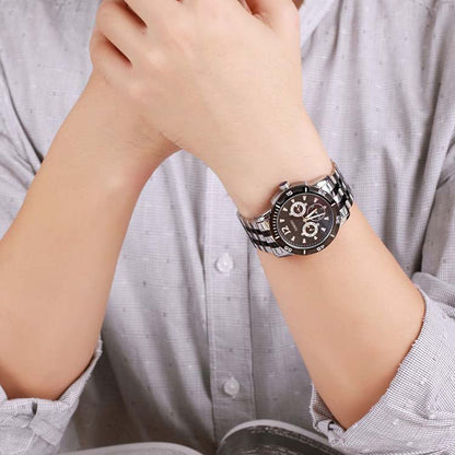 TIME100 Quartz Stainless Steel Band Alloy Plated Case Waterproof Chronograph Watch for Men - Time100