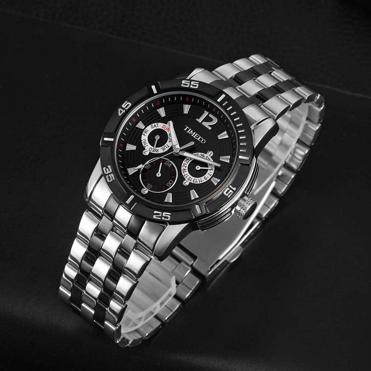 TIME100 Quartz Stainless Steel Band Alloy Plated Case Waterproof Chronograph Watch for Men - Time100