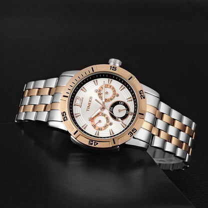 TIME100 Quartz Stainless Steel Band Alloy Plated Case Waterproof Chronograph Watch for Men - Time100