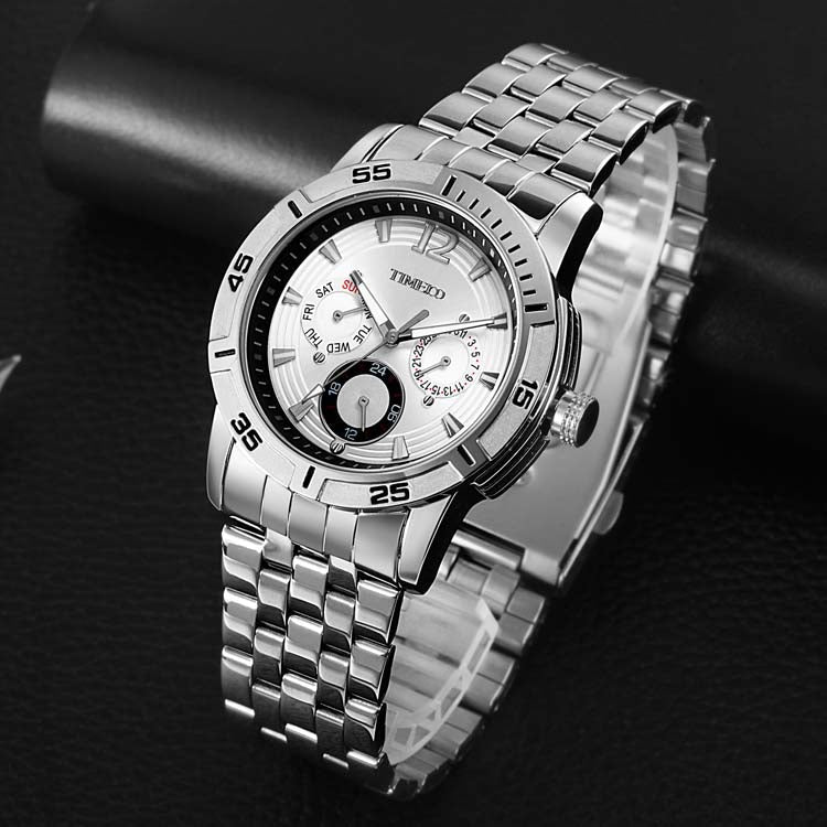 TIME100 Quartz Stainless Steel Band Alloy Plated Case Waterproof Chronograph Watch for Men - Time100