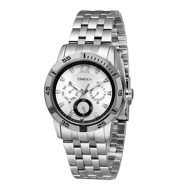 TIME100 Quartz Stainless Steel Band Alloy Plated Case Waterproof Chronograph Watch for Men - Time100