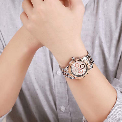 TIME100 Quartz Stainless Steel Band Alloy Plated Case Waterproof Chronograph Watch for Men - Time100