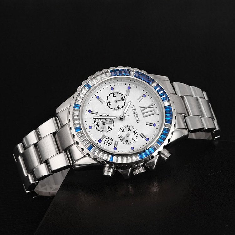High-fashion aesthetic showing the complete TIME100 jewelry and watch set for a special evening event Silver - Time100