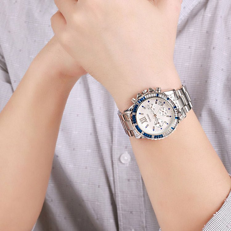 Professional woman wearing the sleek rectangular rose gold watch for a minimalist office look Silver - Time100