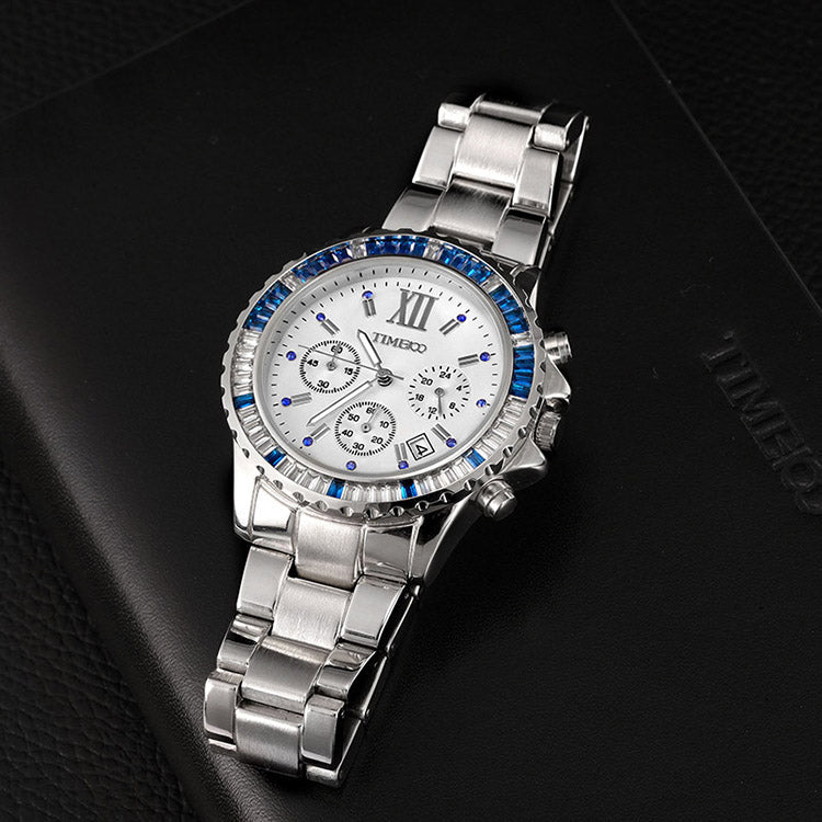 Radiant gold watch dial featuring a modern crosshair face style and precision movement Silver - Time100