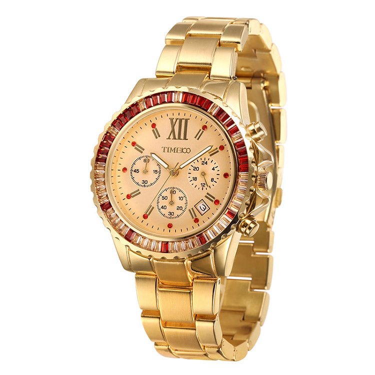 TIME100 Quartz Watch for Men and Women Skeleton Calendar Display Alloy Plated Band - Time100