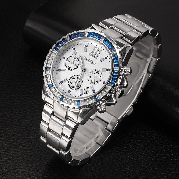 TIME100 Quartz Watch for Men and Women Skeleton Calendar Display Alloy Plated Band Silver - Time100
