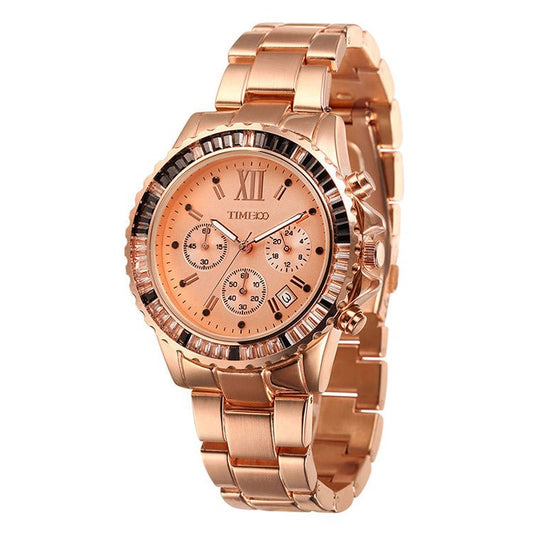 TIME100 Quartz Watch for Men and Women Skeleton Calendar Display Alloy Plated Band - Time100