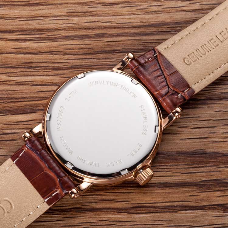 TIME100 Quartz Watches Men's Wristwatch Moon Phase Day Date Calendar Leather Strap 5ATM Waterproof Dress Japanese Analog Quartz Watches for Men - Time100