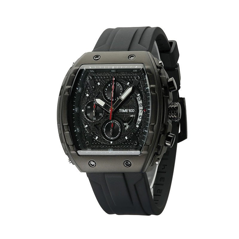 TIME100 Watch for Men Chronograph Calendar Square Face Luminous Punk Style Multifunctional Sub - dials Men's Skeleton Tonneau Watch Silicone Strap W70181G - Time100