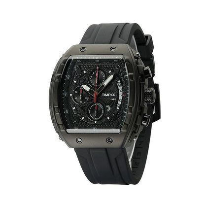 TIME100 Watch for Men Chronograph Calendar Square Face Luminous Punk Style Multifunctional Sub - dials Men's Skeleton Tonneau Watch Silicone Strap W70181G - Time100