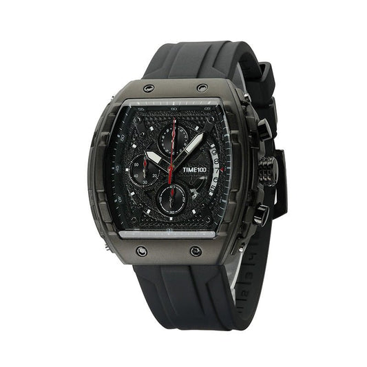 TIME100 Watch for Men Chronograph Calendar Square Face Luminous Punk Style Multifunctional Sub - dials Men's Skeleton Tonneau Watch Silicone Strap W70181G - Time100