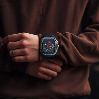 TIME100 Watch for Men Chronograph Calendar Square Face Luminous Punk Style Multifunctional Sub - dials Men's Skeleton Tonneau Watch Silicone Strap W70181G - Time100