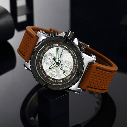 Busy executive wearing the commanding 49mm TIME100 business watch in a professional office setting Black - Time100