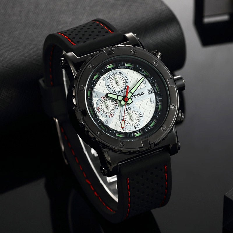 Close-up of the TIME100 round watch face featuring shimmering crystal markers and a minimalist aesthetic Black - Time100